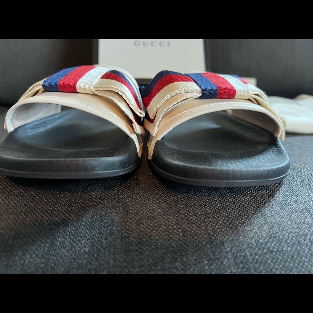Authentic Gucci Satin Web Bow Sylvia Slide